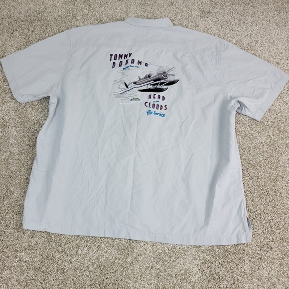Tommy Bahama Head In The Clouds Air Service Mens 2XL Gray Hawaiian SS - Picture 2 of 6